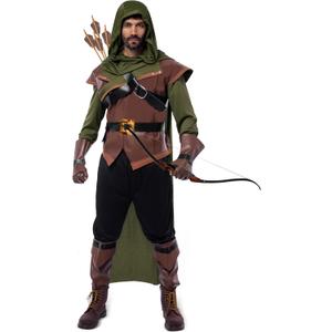 Spooktacular Creations Renaissance Robin Hood Deluxe Men Costume Set Made of Leather for Halloween Dress Up Party (Medium)