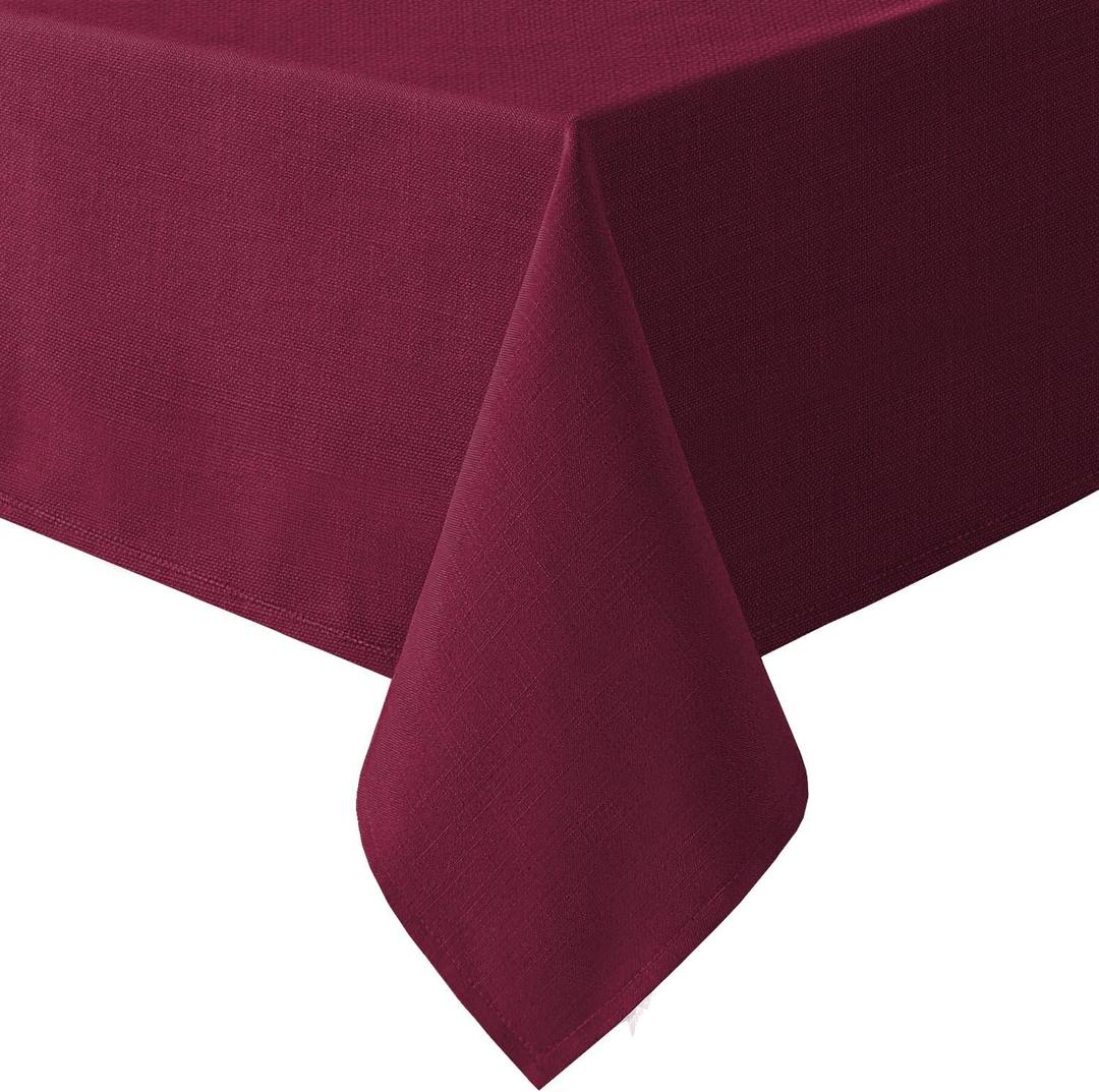 H.VERSAILTEX Linen Textured Table Cloths 60 x 104 Inch Premium Solid Tablecloth Spill-Proof Waterproof Table Cover for Dining Buffet Feature Extra Soft and Thick Fabric Wrinkle Free, Christmas Red