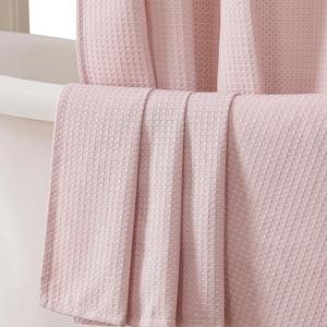 OVZME Blush Pink Shower Curtain Set, Waffle Textured Heavy Duty Fabric Shower Curtain for Bathroom, Luxury Hotel Weighted 230GSM Bath Curtain with 12 Plastic Hooks, Machine Washable, 72x72