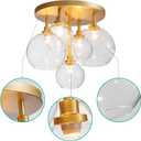 D18 inch Glass Bubble Gold Chandeliers, 5-Light Modern Design Flushmount Ceiling Light for Dining Room, Living Room, Bedroom, D17.7 *H15 inche, Clear Glass Ball with Gold Finish, Large