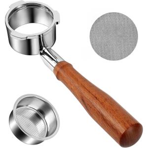 51mm Bottomless Portafilter for CM5418, 3 Ears Portafilter with 51mm Puck Screen Compatible for CASABREWS Espresso Machine CM5418, 3700Essential and 5418Pro, Stainless Steel Filter Holder and Filter (Silver&Wood)