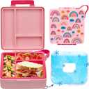 Chill Bento Lunch Box, Bento Box with Ice Pack, Leak Proof 9-Compartment Lunch Container, Ice Pack Detachable Lunch Box BPA Free, Microwave & Dishwasher Safe (Light Pink Rainbow)