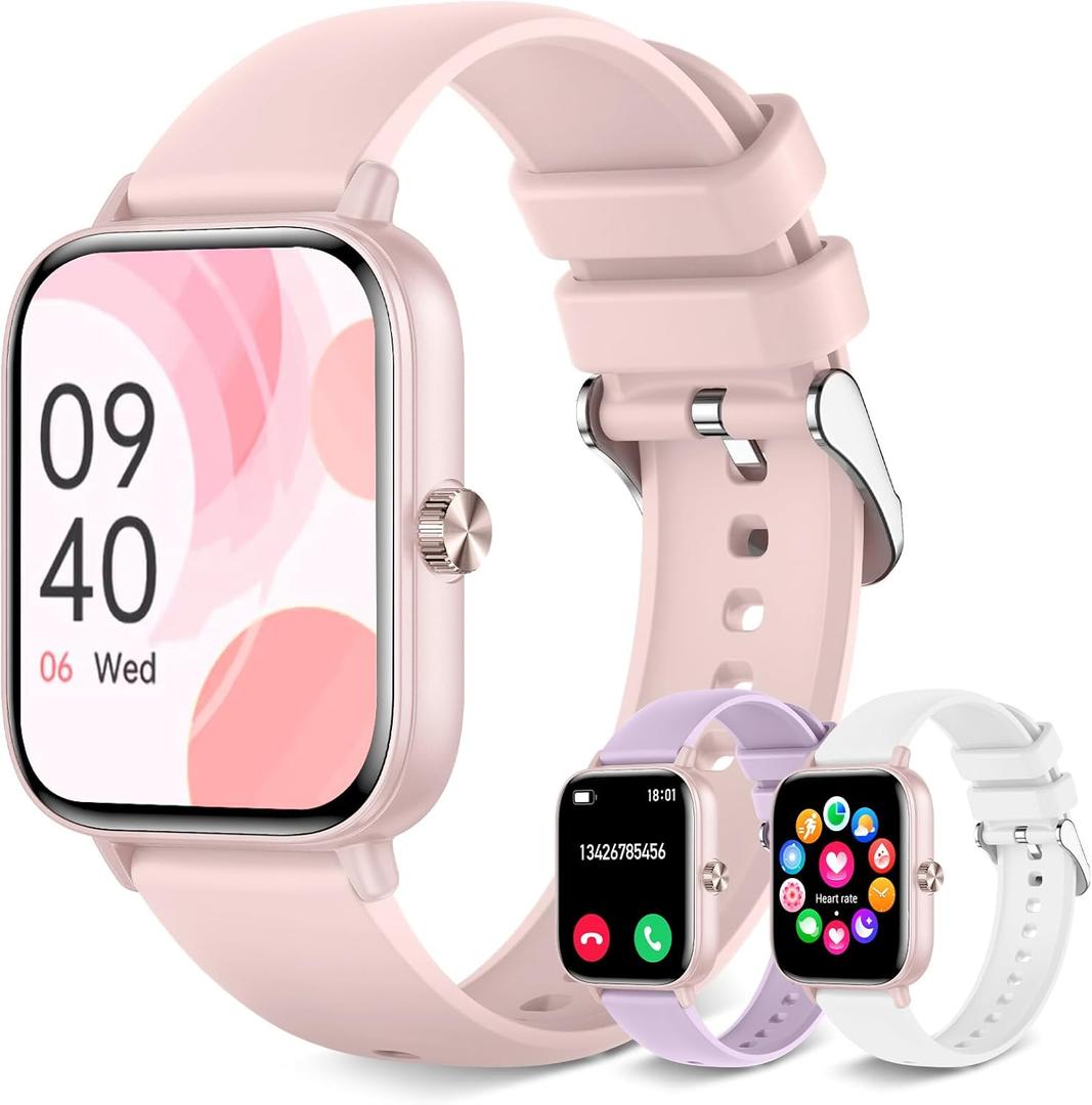 Smart Watch for Women with Bluetooth Call Answer/Dail,1.85" DIY Dial Fitness Watch with Heart Rate Sleep Monitor Step Counter 120+ Sports Modes Waterproof Women's Smart Watch for Android iOS (Pink)