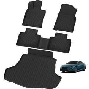 JYIYOU Floor Mats & Cargo Liners for 2025 Toyota Camry (Include Hybrid),2 Row All Weather Protection TPE Rubber Full Set Automotive Floor Liners & Trunk Mat Accessories, Odorless Anti-Slip, Black