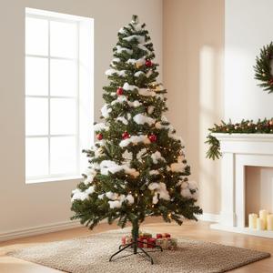 6 Ft Artificial Christmas Tree With Snow Set Large Snow Flocked Christmas Green Tree With 35.3 Ounces Fluffy Cotton for Xmas Holiday Winter Home Office Party Decoration