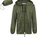 COOFANDY Mens Packable Rain Jacket Lightweight Waterproof Raincoat with Hood Outdoor Rain Gear Travel Hiking Cycling (Green, XXXL)