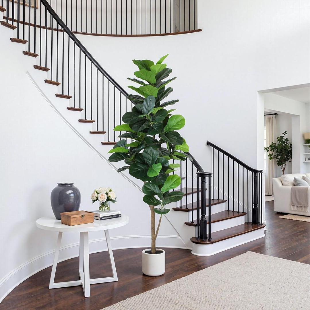 Artificial Fiddle Leaf Fig Tree 6FT with Planter Faux Trees Indoor Tall Artificial Tree, Stable Base, 84 Realistic Leaves, for Indoor/Outdoor Home Office Living Room Decor, Housewarming Gift