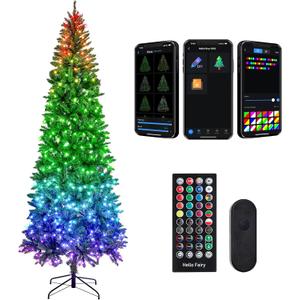 9FT Prelit Christmas Tree with 550 LED Lights, App Controlled Artificial Christmas Tree with Multi-Color RGB Lights & Music Sync, Slim Pencil Christmas Tree for Home Christmas Decorations