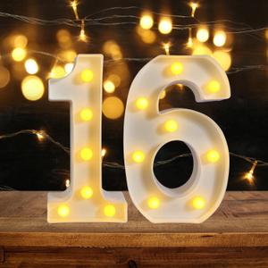 16th Birthday Decoration LED Light up Numbers, Birthday Number Sign Light for Birthday Party Decoration Night Lit Anniversary Background Home Decoration Party (Number 16, White)