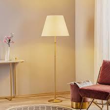 Modern Floor Lamp with 3 Color Temperatures, Foot Switch Standing Lamps for Living Room,Tall LED Standing Lamps for Living Room, Bedroom, Office, Beige Linen Shade, 9W Bulb Included, Gold