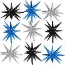 Black Blue Silver Star Balloons,9Pcs 22Inch Black Blue Silver Explosion Spike Cone Helium Polyester Film Star Foil Balloons for Birthday Anniversary Baby Shower Disco Party Decorations
