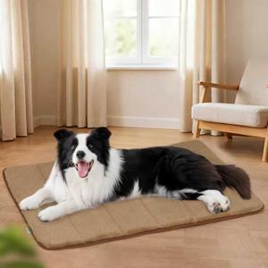 Dog Crate Pad for Large Dog - 35x23 Memory Foam Dog Bed, Washable & Anti-Slip Dog Bed Mat, Ultra Soft Kennel Pad for Dogs Cozy Sleeping Mat, Khaki