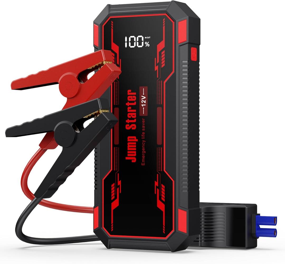Car Jump Starter 6000A Car Battery Jump Starter Portable,12V Battery Jumper Starter Portable(10.0L Gas/8.0L Diesel),LCD Display Jump Box Jump Starter Battery Pack with Jumper Cables & Flashlight-Red (A-Red)