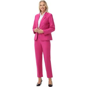 Womens Suits 2 Piece Set Business Fuchsia Pants Suit for Women Dressy Work Professional Slim Fit, Size 16