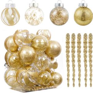 XmasExp 32ct Christmas Ball Ornaments Set -Gold Clear Plastic Shatterproof Xmas Tree Ball Decorations Hanging Baubles for Holiday Decor (1.97 inches, 2.36 inches, 2.76 inches, 3.15 inches)