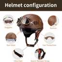 German Style Leather Motorcycle Half Helmet for Adults Men Women, DOT Approved Vintage Cap Half Face Shell Motorcycle Helmets for Cruiser Chopper+Goggles