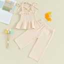 VISGOGO Infant Baby Toddler Girls Clothes Solid Color Sleeveless Camisole Linen Pants Set Baby Summer Outfits (Beige, XS)