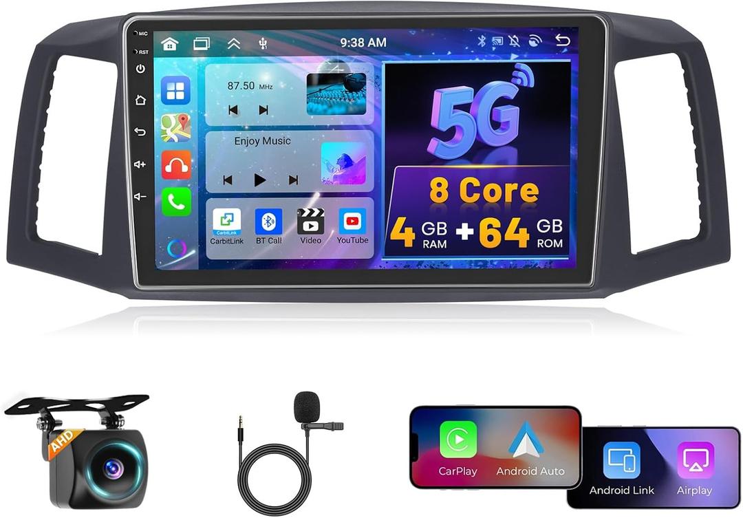 8Core 4+64G Upgrade Car Radio for Jeep Grand Cherokee 2004-2007:Android 13 Car Stereo with Wireless Carplay Android Auto, 10.1'' IPS 1280 * 720 Touch Screen Bluetooth 5.0 Radio for Cherokee with DSP