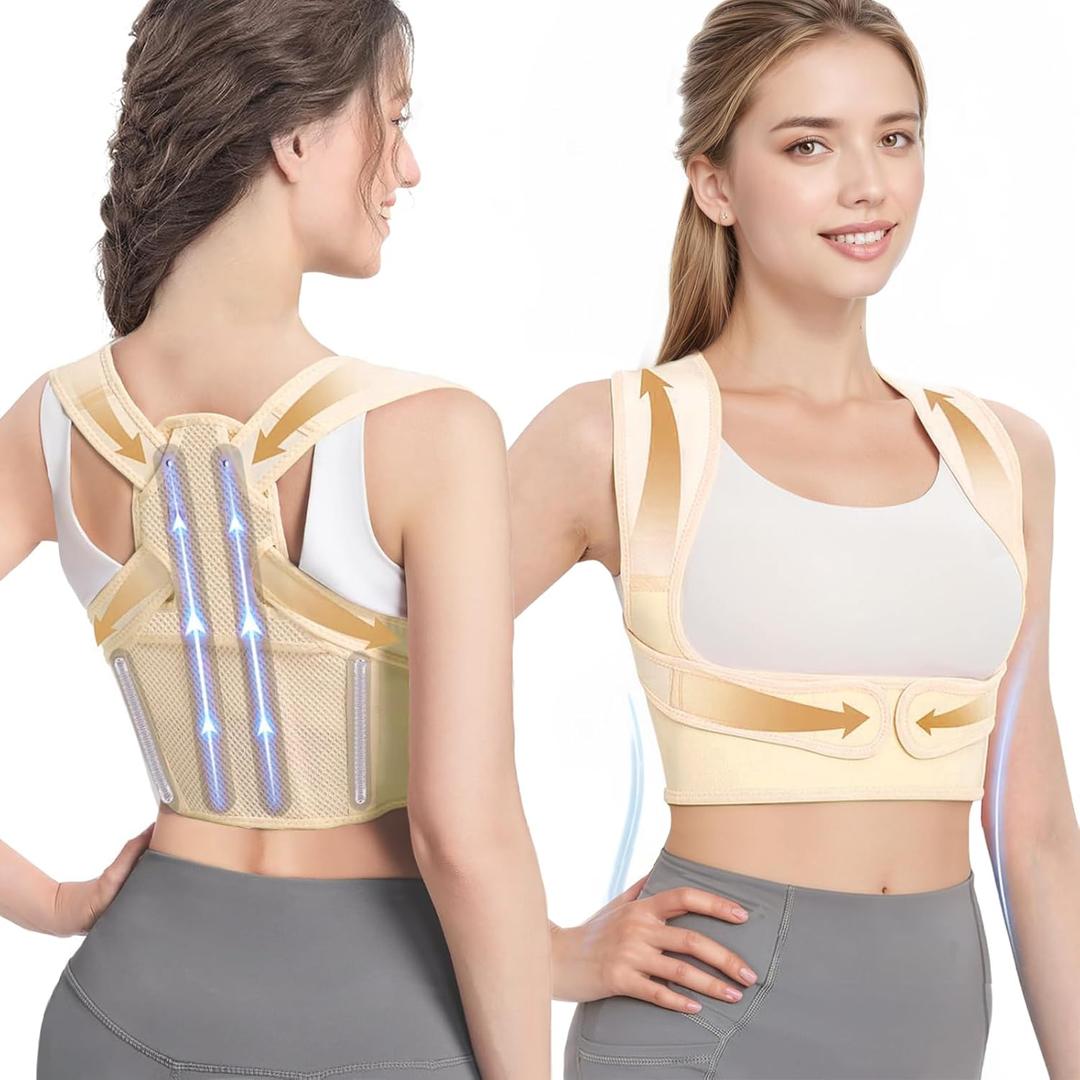 Posture Corrector for Women, Adjustable Upper Back Brace for Neck Shoulder Support, Comfortable Back Straightener for Hunchback & Slouching, Invisible Under Clothes(Beige,Large)