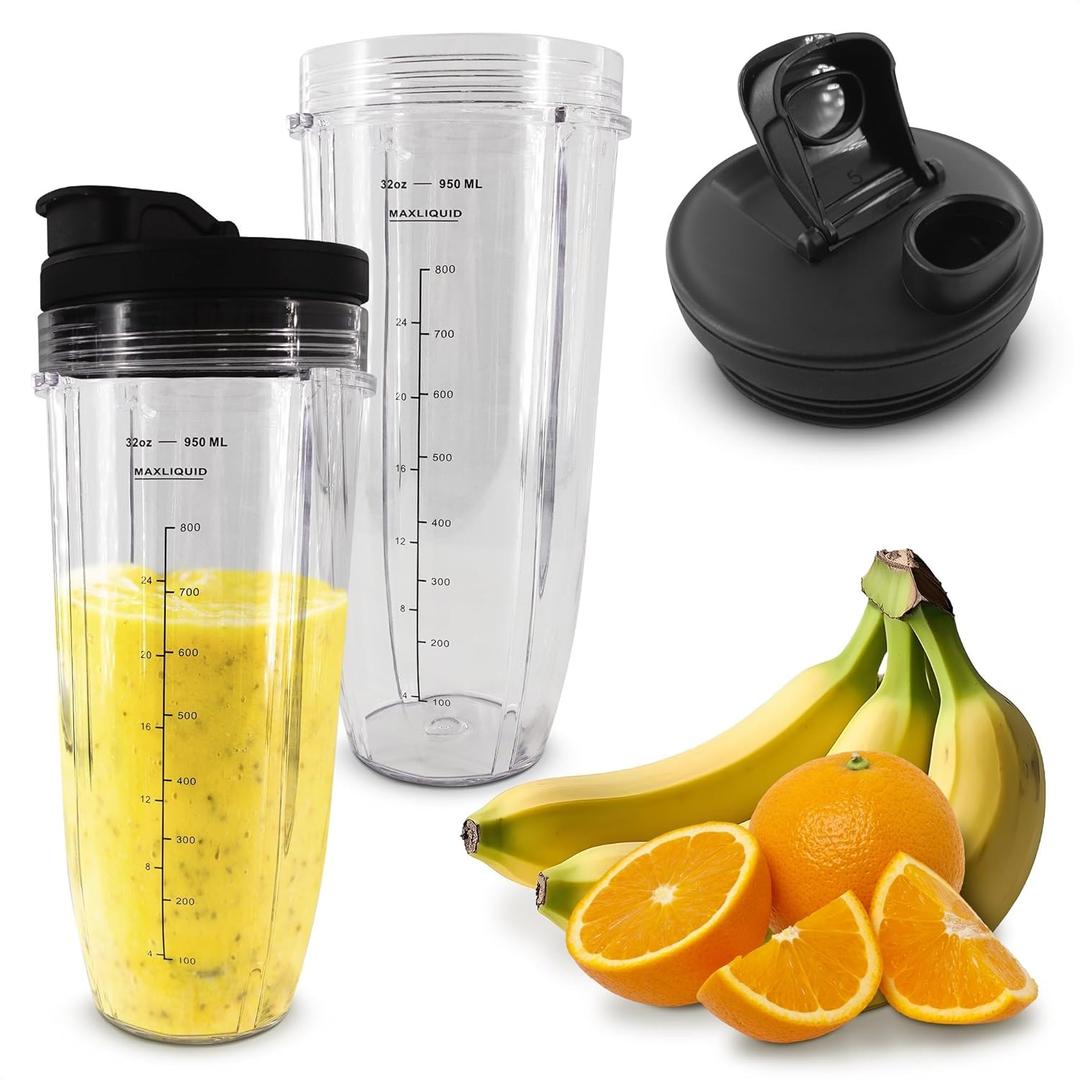 2 Pcs Replacement Cups for Ninja Blender  Compatible with Models BL480/BL450/480D, BN800/751/800/801/401, Auto IQ Series NN100/101/102, BL910 | SS101/151/401  Twist-On Design, 32 Oz Blender Cups