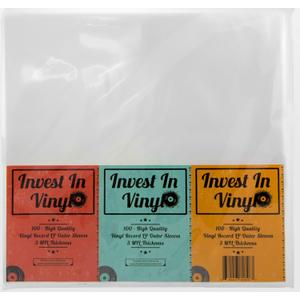 Invest In Vinyl 100 Clear Plastic Protective LP Outer Sleeves 3 Mil. Vinyl Record Sleeves Album Covers 12.75" x 12.5" Provide Your LP Collection with The Proper Protection
