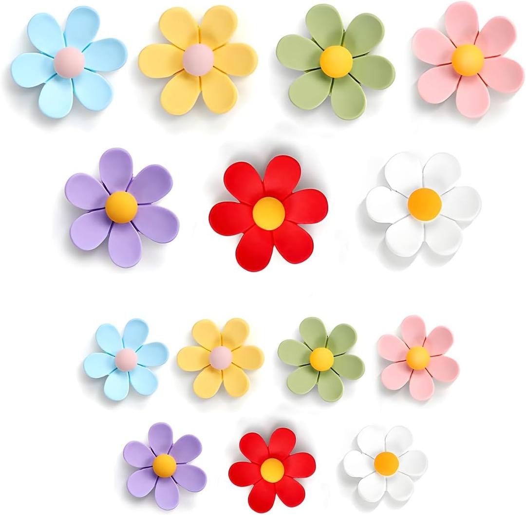 Nextpal 14 Pcs Cute Fridge Magnets, 3D Flower Magnets with Strong Holding Power, Colorful Decorative for Refrigerator Locker and Whiteboard Fun Office and Kitchen Decor for Girls