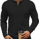 TAFLE Men's Henley Shirts Long Sleeve Casual Waffle T-Shirts Button Pullover Sweaters Tee Shirt Black, XXL