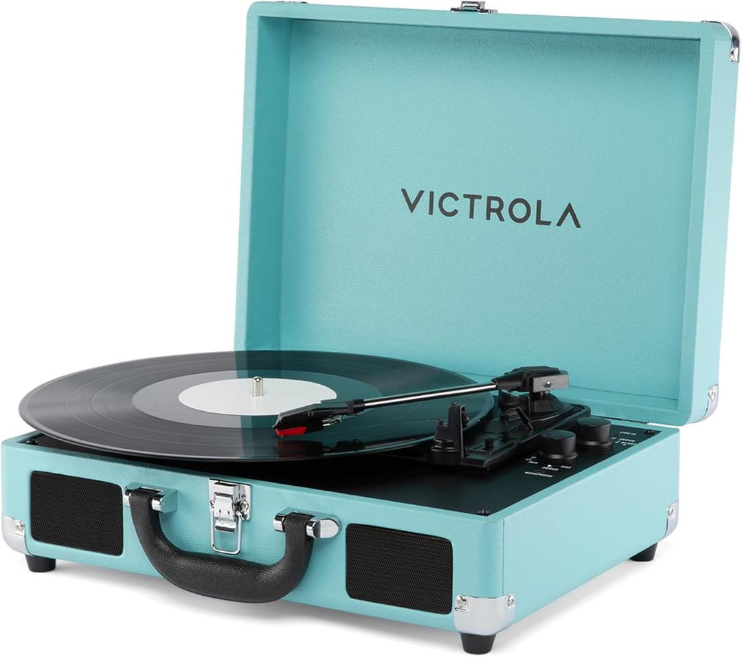 Victrola Journey II (2025 Model) Bluetooth Suitcase Record Player Built-in Stereo Speakers with Enhanced Bass, 3-Speed Turntable, Bluetooth Input and Output, RCA & Headphone Outputs (Turquoise)