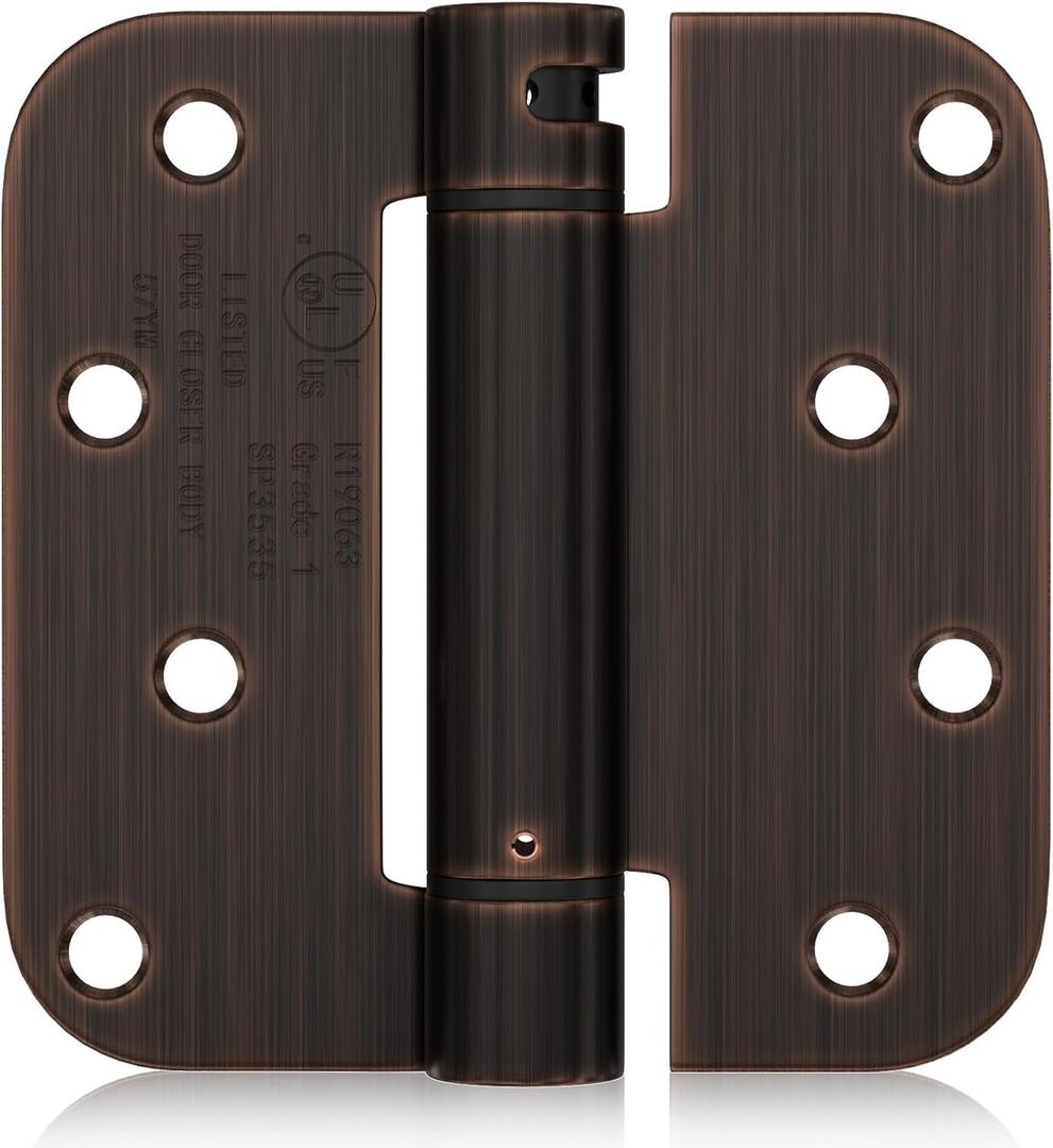 Haidms Self Closing Door Hinges 3 Pack Oil Rubbed Bronze Spring Loaded Hinges 4 Inch with 5/8" Radius Corner Adjustable Tension for Garage Exterior Door (Oil Rubbed Bronze-5/8")