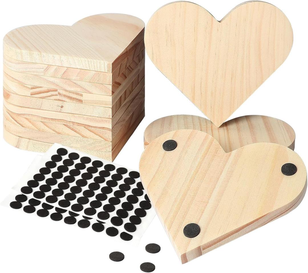 12 Pieces Unfinished Wood Coasters, GOH DODD 4.5 Inch Wooden Slices Blanks Bulk Set with Foot Pads for DIY Crafts Laser Engraving Wood Burning Staining Painting Decoupage Valentine's Day, Heart