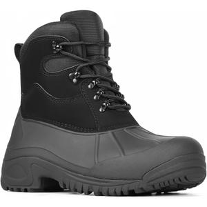 Furuian Winter Steel Toe Work Boots for Men Insulated Waterproof Work Boots for Men Steel Toe Shoes Mens Winter Snow Duck Booties (12, All Black)