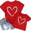 Mommy and Me Valentines Shirts Heart Graphic T-Shirt Family Matching Outfits Mom and Girls Valentine Gift Tee Tops (Red, S)