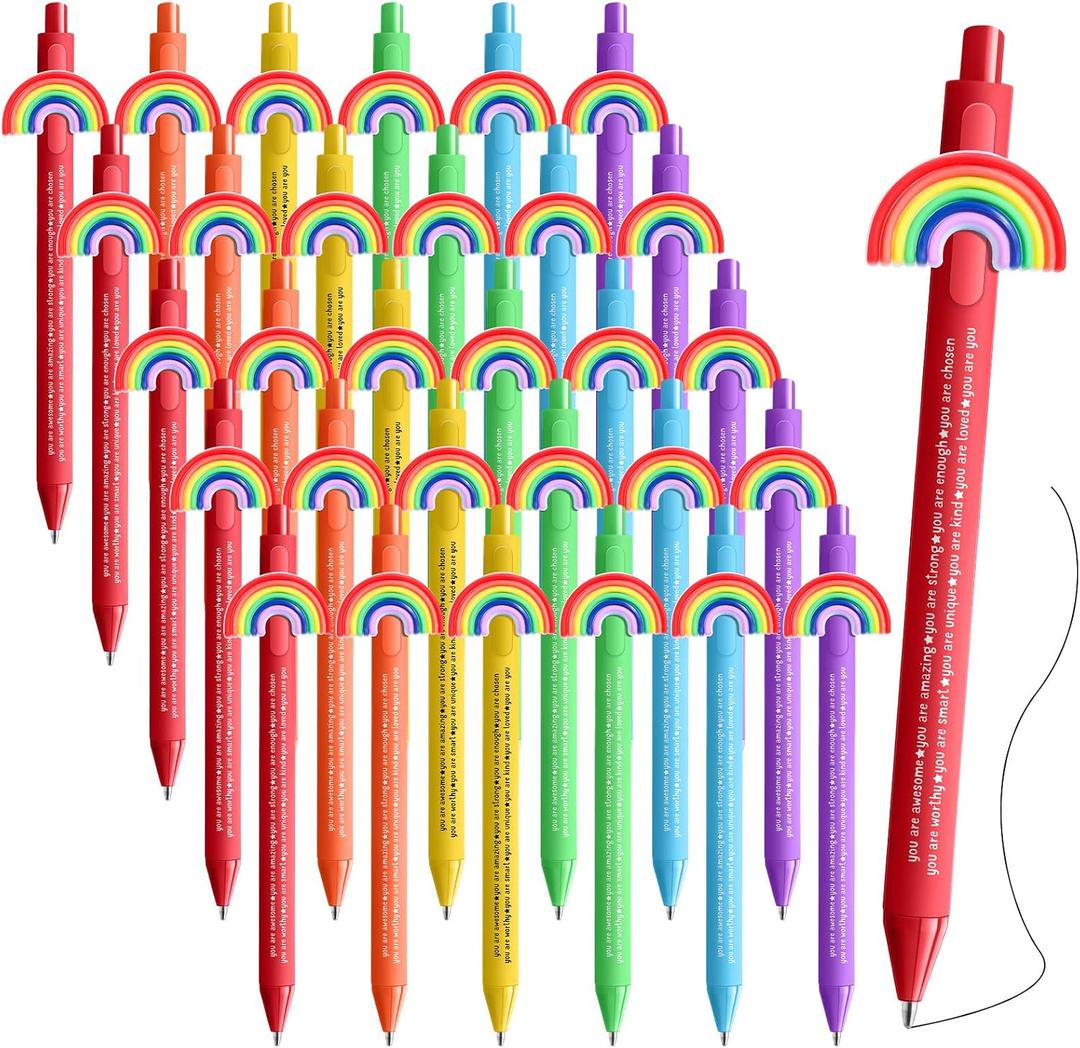 Engrowtic 60 Pcs Motivational Rainbow Ballpoint Pens Bulk Back to School Emotional Positive Pens with Inspirational Quote Black Ink Gift for Teacher Student