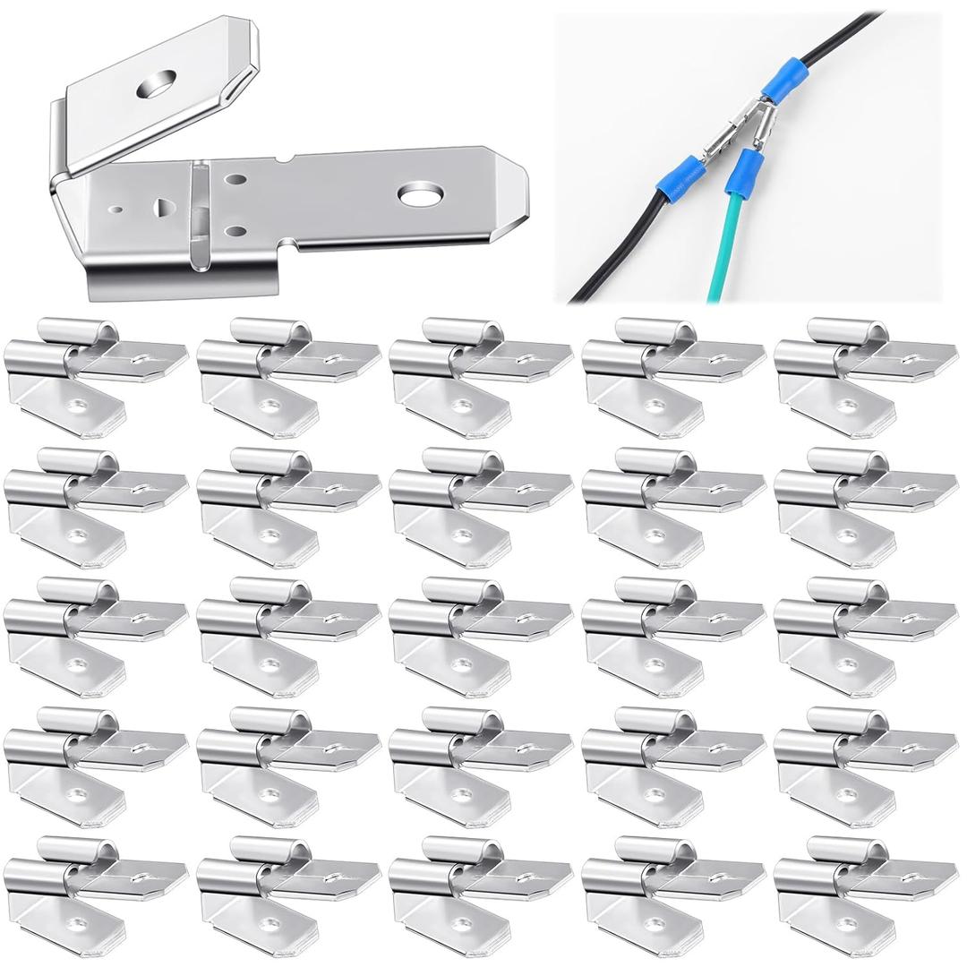 25 Pcs Double Piggyback Spade Connectors Electrical Double Male Female Adapter 3 Way Spade Connector Adapter Quick Splice Wire Terminals Disconnect Piggyback Crimp Terminals Kit, Silver