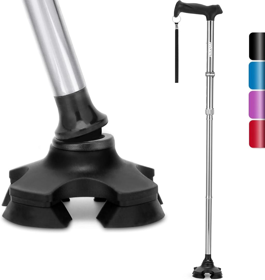 REHAND Walking Cane for Men & Women - Foldable, Adjustable, Lightweight, Self Standing Pivot Walking Cane, Soft Handle Grip, with Travel Bag, Walking Sticks for Seniors & Adults (Sliver)