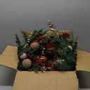 SHareconn 9FT Prelit Christmas Garland with Multi-Color LED Lights, Battery-Operated Timer, Includes Flower Ball & Poinsettia for Mantle Fireplace Indoor Outdoor Xmas Decor, Red Champagne Gold, 9 FT