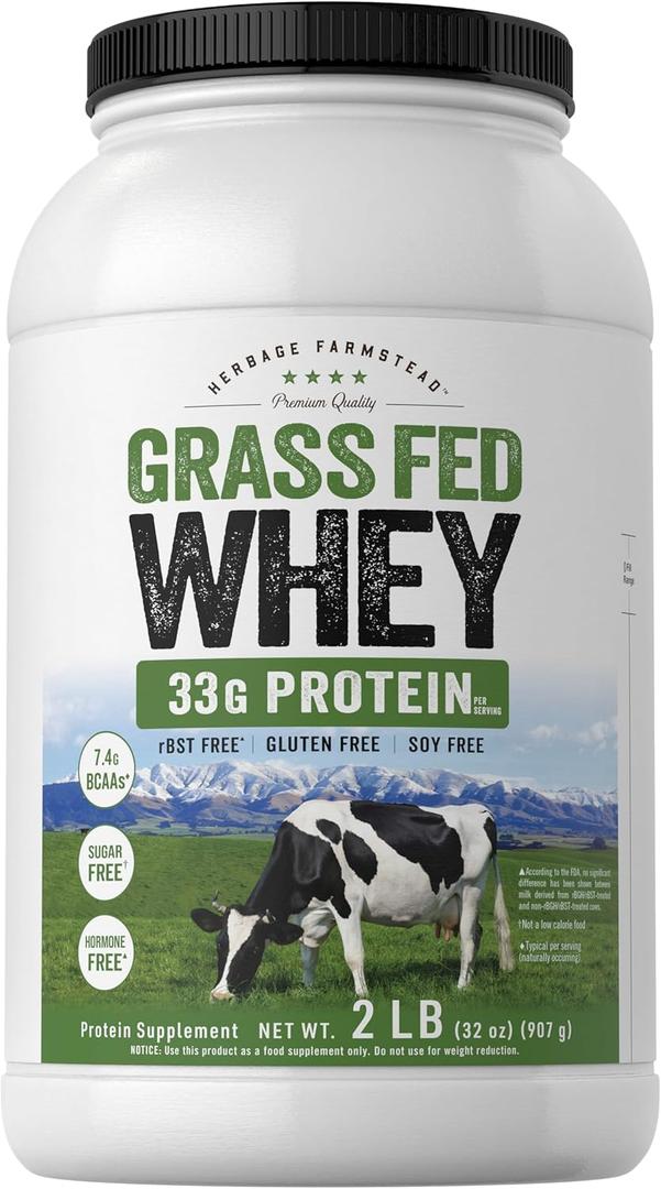Carlyle Grass Fed Whey Protein Powder | 2lb | 33g of Protein Per Serving | Unflavored | Sugar and Hormone Free | Non-GMO and Gluten Free Supplement | by Herbage Farmstead
