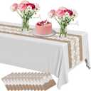 Newwiee 6 Pack Plastic Table Runner 14 x 108 Inch Natural Burlap Printed Disposable Runners Table Decoration for Home Farmhouse Kitchen Wedding Holiday Party (Lace)