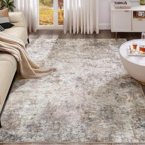 9x12 Area Rug Living Room Rugs - Washable Neutral Modern Abstract Soft Thin Large Rug Indoor Floor No Slip Rug Carpet for Bedroom Under Dining Table Home Office Decor - Brown Grey