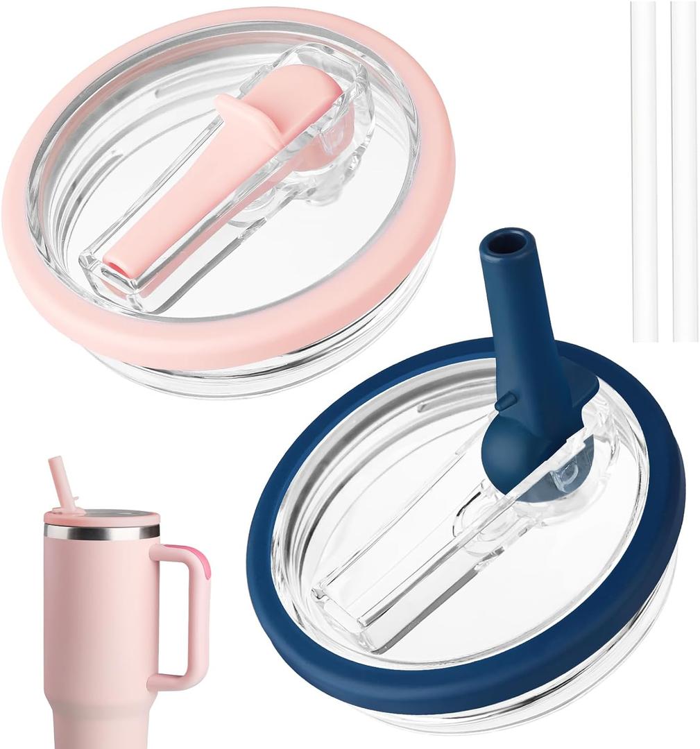 Tumbler Flip Straw Lid Replacement, Fit for 40 oz Stanley Quencher, Spill Proof Tumbler Cover for Stanley Cup, Not Fit for Hydrojug Tumbler (pink blue)