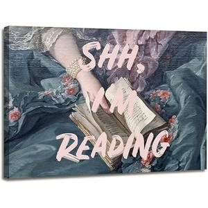 Maximalist Wall Art Decor Trendy Gallery Wall Decor Eclectic Girly Wall Art Shh I'm Reading Altered Canvas Wall Art Print Vintage Pink Graffiti Poster for Living room Restaurant 36x24in Unframed