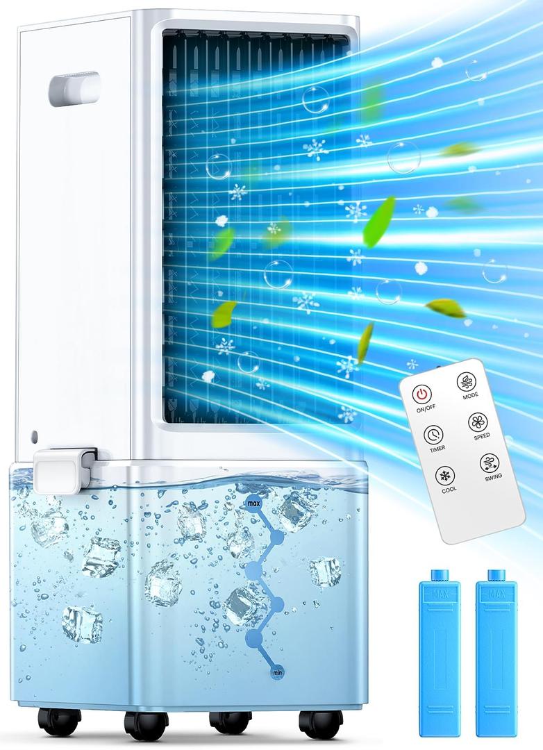 Amazon.com: NOMEY 28in Portable Air Conditioners w/Remote, Evaporative Air Cooler w/ 12H Timer for Auto-off, 4 Modes & 4 Speeds, Waterless Alert ...