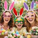 Easter Headbands and Glasses Set, 6PCS Bunny Ear Headbands & Funny Easter Glasses, Cute Photo Props for Easter (S)