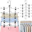 5 Tier Metal Skirt Hangers for Women, Pants Hanger Space Saving with Non Slip Adjustable Clips,Durable Heavy Duty Trouser Hangers for Jeans, Slacks, Shorts - 2 Pack