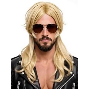 Black Long Wig for Mens black curly hair for Halloween Hippie-Themed Party