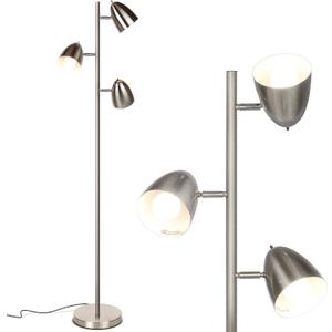 Brightech Jacob LED Standing Lamp, Modern Bright Floor Lamps for Living Rooms & Bedrooms, Tall LED Lighting Lamp with Adjustable 3 Light Tree  Satin Nickel