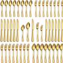 PHILIPALA 40 Piece Gold Silverware Set, Stainless Steel Flatware Set for 8 Food Grade Cutlery Utensil Set Include Knife Fork Spoon Mirror Polished Dishwasher Safe