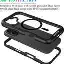 wahhle Compatible with iPhone 16 Plus Case, Magnetic Built in Screen Protector Full Body Shockproof Slim Fit Bumper Protective Phone Cover 6.7'' Men Women-Black/Clear