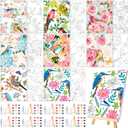 8 Sets 8" x 10" Flower and Bird Pre Drawn Canvas for Painting for Sip and Paint Party Predrawn Coloring Set Pre Sketched Canvas Boards with Paints and Brushes for Adult