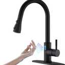 OWOFAN Touchless Kitchen Faucet with Pull Down Sprayer LED Light Single Handle Kitchen Sink Faucet Motion Sensor Smart Hands-Free, Stainless Steel Black 1072R